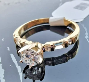 FABULOUS 14K YELLOW GOLD NATURAL DIAMONDS INGAGEMENT RING SIZE 7.25 - Picture 1 of 18