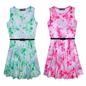 Girls Skater Dress Kids Mini Floral Print Summer Party Dresses Age 7-13 Years - Picture 1 of 3