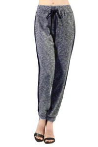 Pantaloni da pista con coulisse French Terry Jogger a righe laterali bicolore blu navy/grigio P1459 - Foto 1 di 3