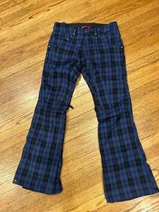 Womens Bonfire Snowboarding Arena Tailored Fit Blue Plaid Pants Size Small 28x31 - Picture 1 of 7