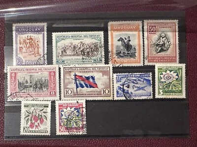 Colección de 10 estampillas usadas de URUGUAY años 50 Foto 1 de 3