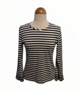 Brooks Brothers blu navy, bianco a righe maniche lunghe svasate con occhielli taglia M - Foto 1 di 5