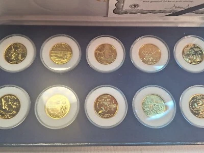 2001-2002 and 2007-2008 24k Gold Plated Statehood Quarters in Morgan Mint Box - Image 1 of 4