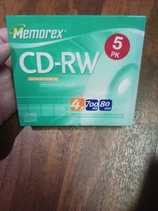 Memorex CD-RW 5 PACK Rewritable 4x 700MB 80 Min Recording Time NEW - Picture 1 of 4
