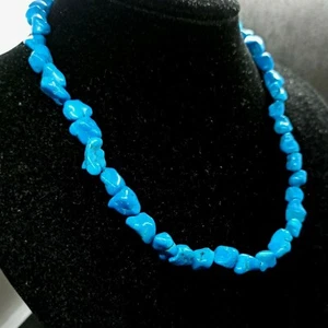 Original Vintage Turquoise Necklace Natural Chunky Large Beads Blue Gift 17" New - Picture 1 of 12