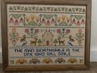 Vtg cross stitch embroidery sampler The Man Worthwhile Is The One Who Will Smile