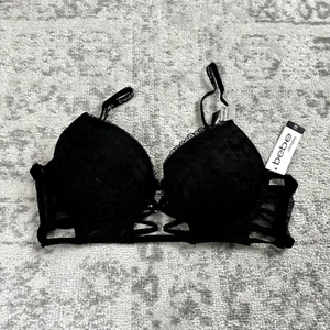 NEW BEBE Push Up Padded Longline 2 Hooks Underwire Black Bra Logo Bebe - Picture 1 of 8