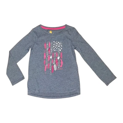 Camiseta Carhartt Estrellas y Plumas Bandera Azul Marino Camiseta L/S Niñas Nueva con Etiquetas Talla 4 Foto 1 de 4