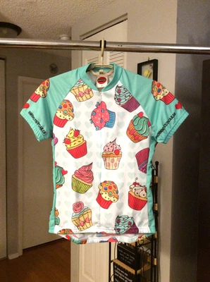 MMMM! Camiseta deportiva de ciclismo Cupcakes Aqua and White para mujer pequeña Foto 1 de 2