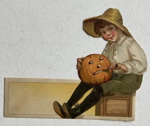 Vtg Young Person Carving Halloween Pumpkin Raphael Tuck Germany Card #b7 - Picture 1 of 4