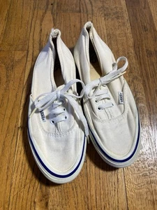 Vintage VANS Made In The USA White Canvas Blue Foxing Stripe 6.5 OG - Picture 1 of 8