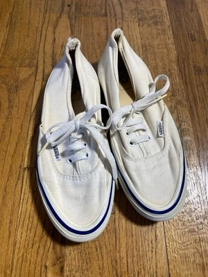Vintage VANS Made In The USA White Canvas Blue Foxing Stripe 6.5 OG - Image 1 of 4