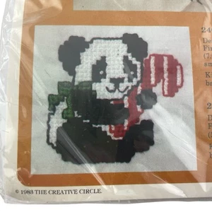 Creative Circle Cross Stitch Kit 2409 Playful Panda Holding Candy Cane Vintage - Picture 1 of 7
