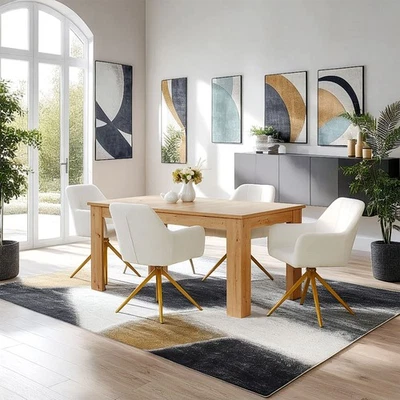 Esstisch Ausziehbar Massiv mit 4 Stühlen Bouclé Holz Essgruppe Set Homestyle4u - Bild 1 von 4
