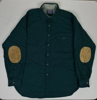VTG Pendleton 100% Wool Button Up Shirt Suede Elbow Patches Green Men’s Sz L - Image 1 of 4