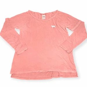PINK VICTORIA’S SECRET Women’s Faded Rose Long Sleeve Dog Logo Tee Size Large - Picture 1 of 4