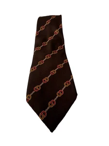 Vintage Gucci Mens Silk Tie Brown Orange 90s GG Logo Italy Luxury Designer City - Picture 1 of 14