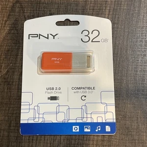 PNY USB 2.0 Flash Drive - 32GB - Compatible W/ USB 3.0 Jump drive - Orange - NEW - Photo 1/2