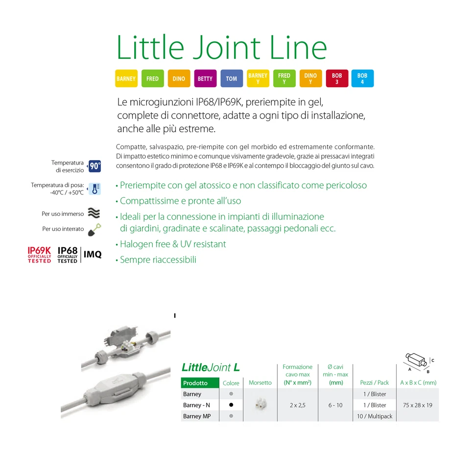 LITTLE JOINT GEL PROTEZIONE CAVI 2 POLI 2,5MM  IP68 1 PEZZO - RAYTECH BARNEY - Immagine 1 di 1