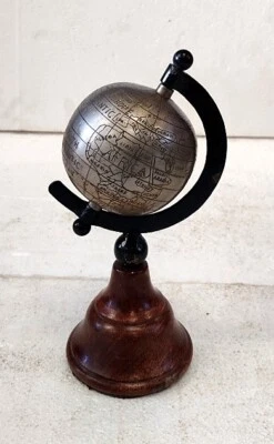18th C Antique Brass World Map Carved Globe Fine Hand Crafted Wooden Stand Rare - Image 1 of 4