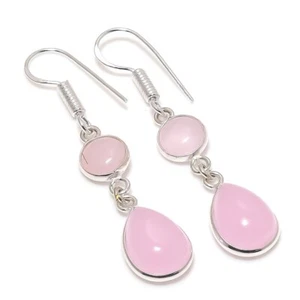 Rose Quartz Gemstone Handmade 925 Sterling Silver Jewelry Earring Size 1.50 - Picture 1 of 1