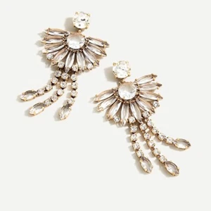 J Crew NWT $60 Art Deco Gem Fan Crystal Statement Earrings in Golden  - Picture 1 of 12