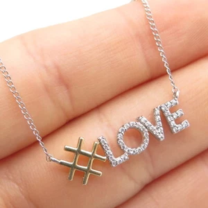 925 Sterlingsilber 1/20 14K Gold gefüllt zweifarbig C Z # Liebe Kette Halskette 20" - Bild 1 von 7