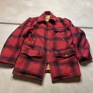 Vintage 50s Penneys Wool Buffalo Plaid CHORE Cruiser Coat Work Jacket Pay Day 40 - Picture 1 of 15