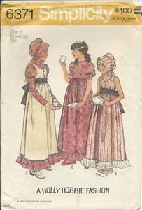 S 6371 sewing pattern 70's Holly Hobbie DRESS "Juliet" JUMPER BONNET sew size 7 - Picture 1 of 1