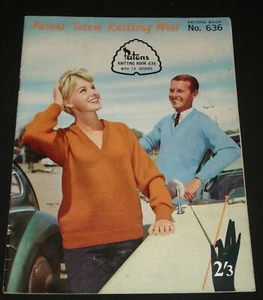 VINTAGE 1960s PATONS KNITTING BOOK # 636 LADIES MEN'S TOPS , JUMPERS , SUIT - Picture 1 of 4