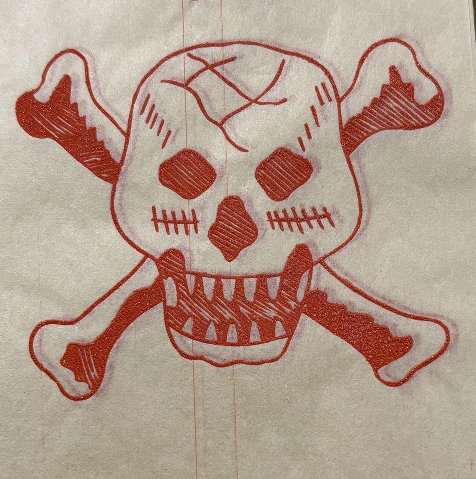 Original Vintage Antique 1950’s Skull Crossbones Mini Iron On Transfer - Image 1 of 1