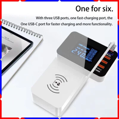 Multi-port USB+1QC3.0+1Type-c+ Wireless hub desktop AC power adapter travel - Image 1 of 4