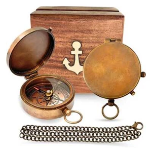 Brújula de cadena de latón en funcionamiento el mejor regalo para cumpleaños de hombre viajes senderismo uso - Imagen 1 de 8