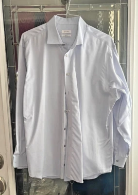 Camisa de vestir para hombre Calvin Kline calce regular sin hierro LT azul gris trasero 18 34/35 Foto 1 de 3