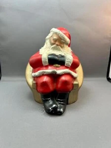 Salvadanaio vintage Babbo Natale addormentato in metallo Columbia Federal Saving Washington DC - Foto 1 di 8