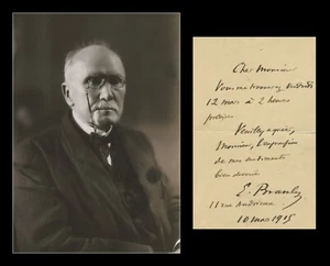 Edouard Branly (1844-1940) - fisico francese - rara lettera firmata + foto - COA - Foto 1 di 3
