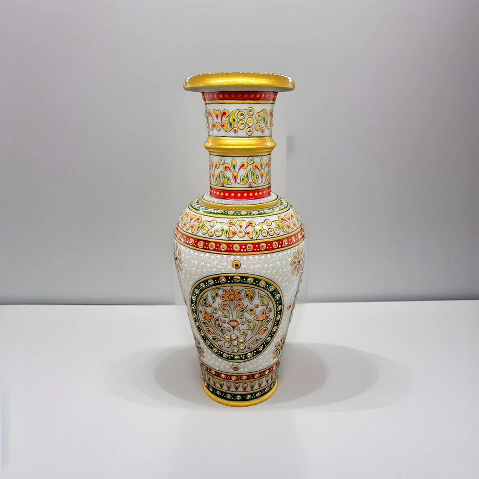 Florero de mármol pintado a mano - pieza de arte decorativo de 12" Foto 1 de 2