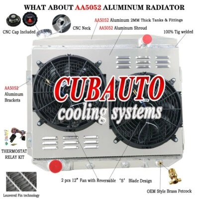 3 Row Radiator+Shroud Fan+Relay Fit 1957-1959 Ford Fairlane Galaxie Skyliner Foto 1 de 4