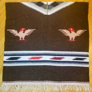VTG Mexican Native American Woven Wool Striped Poncho Serape Cape Navajo 77"x38" - Picture 1 of 7