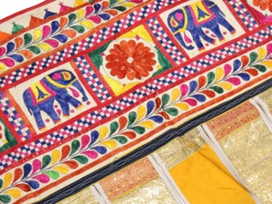 Embroidered Vintage Gujarat Window Valance - India Toran Door Topper 41" x 30" - Picture 1 of 4