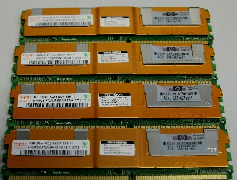 Hynix 16GB (4x4GB) 2Rx4 PC2-5300F HP P/N: 398708-061 Server RAM - Bild 1 von 1