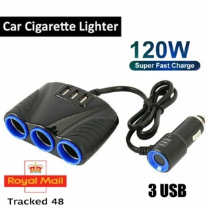 3Way 12V 24V Multi Socket Car Cigarette Lighter Splitter USB Charger Adapter120W - Picture 1 of 8