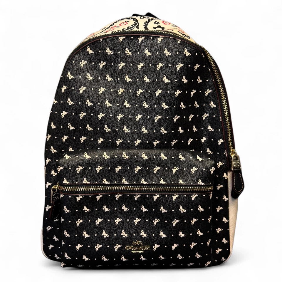 Coach Black and White Butterfly And Paisley Backpack - Image 1 of 4