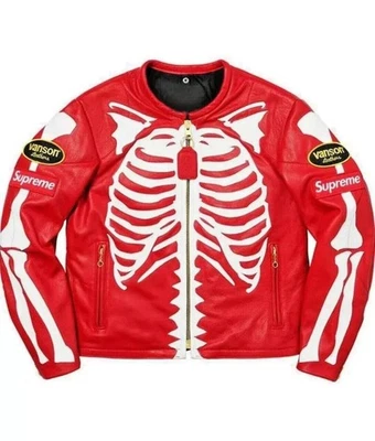 Supreme x Vanson Leathers Red Skeleton Racing Jacket - Image 1 of 4
