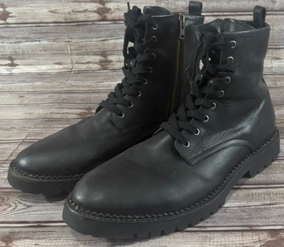 Botas de combate AllSaints unisex de cuero Whitmore con cremallera con cordones talla 46 EE. UU. 12 negras Foto 1 de 4