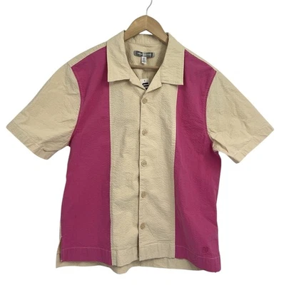 Urban Outfitters Pink Taupe Bowling Style Seersucker Shirt Men’s Medium NWT - Image 1 of 4