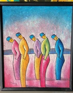 5 Standing Men - Portrait Oil Painting Textured By Benyamin Long 22" X 27" - Picture 1 of 2
