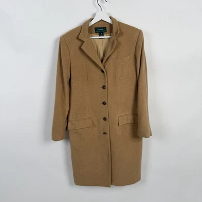 Ralph Lauren верблюда волос длинное пальто женщин sz 10 бежевый ретро 90-х винтажный недостатки - Изображение 1 из 4