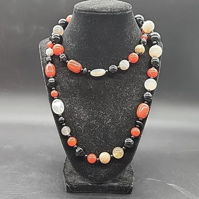 Collar de cornalina roja Jay King DTR ónix blanco ágata esterlina 925 36 pulgadas de largo Foto 1 de 4