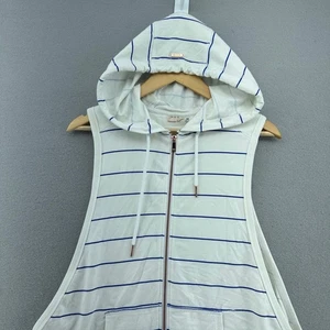 Nanette Lepore Sleeveless Hoodie Top Striped White Blue M Nautical Preppy Boat - Picture 1 of 8